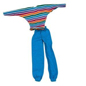 Vintage Barbie B Active Doll Rainbow Striped Top & Blue Pants Outfit
